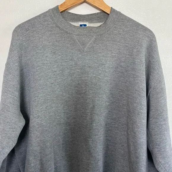 Russell Athletic Vintage Sweatshirt Solid Grey Gray Crew Neck Made in USA Men XL - Picture 2 of 8